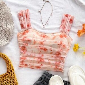 SHEIN Orange Floral Tie Dye Tank Crop Top